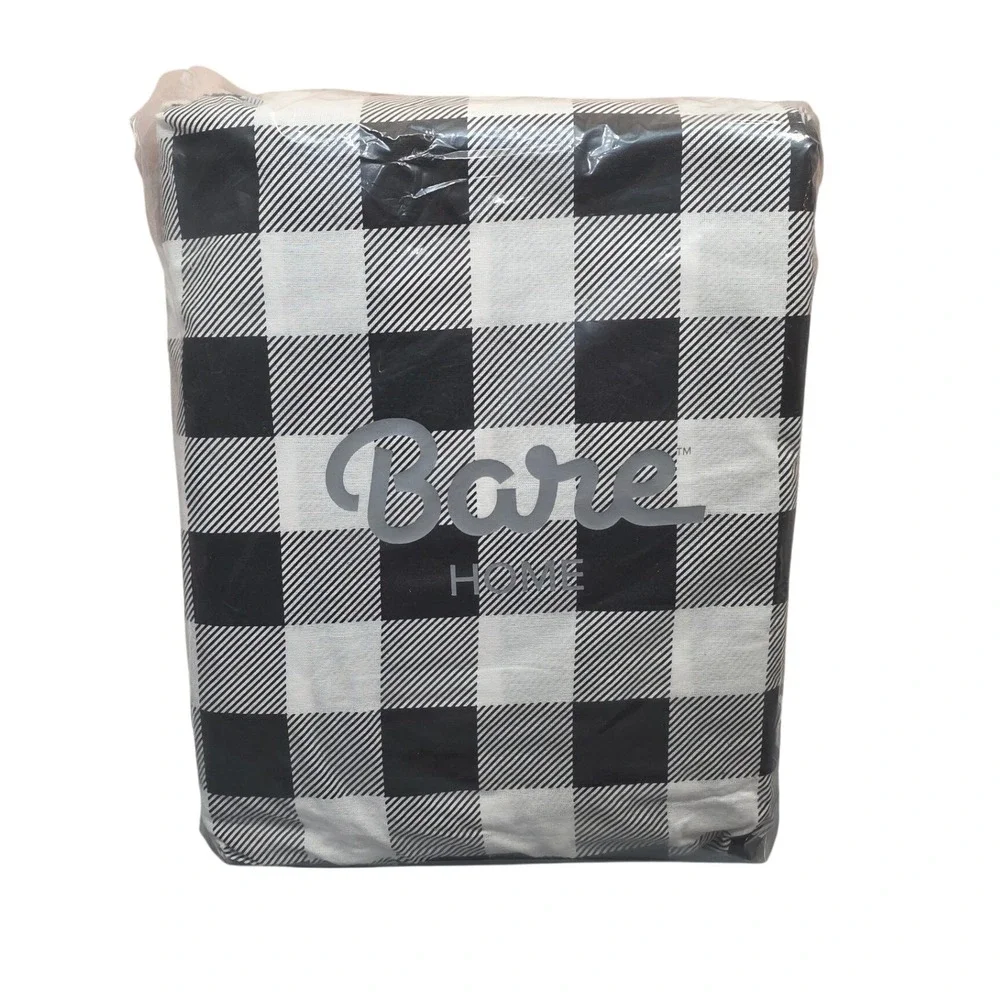 Bare Home Flannel Sheet Set Cal King Black White Buffalo Plaid 100% Cotton 4pc